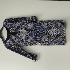 WHBM Black, White & Blue 3/4 sleeve Stretch Dress